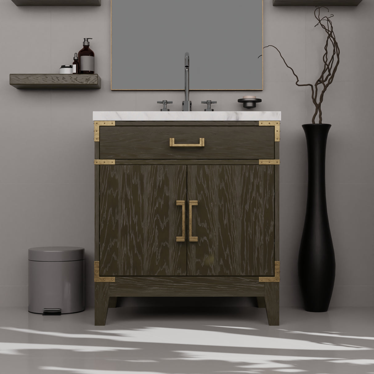 Laurel 30 in W x 22 in D Brown Oak Single Bath Vanity