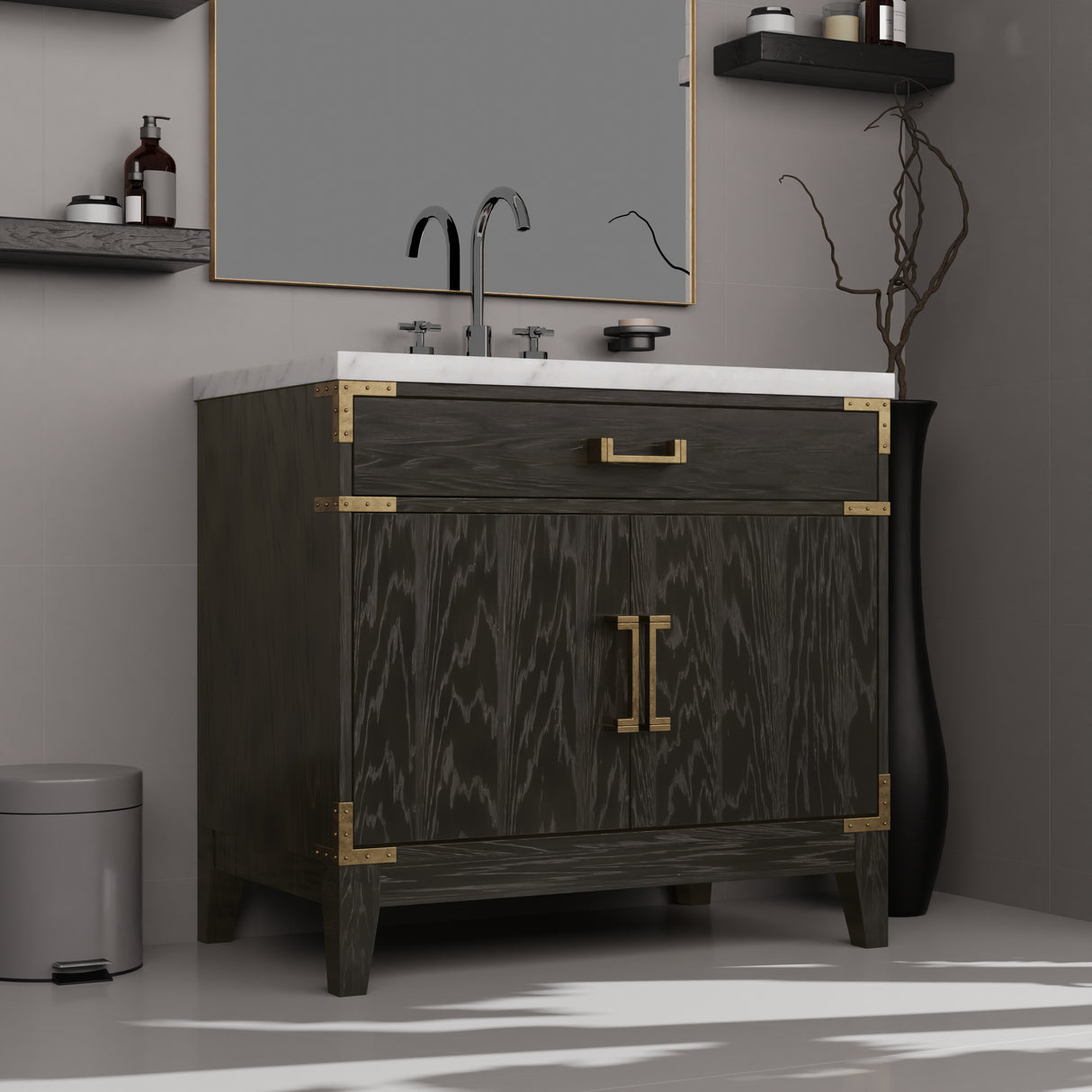 Laurel 36 in W x 22 in D Black Oak Single Bath Vanity