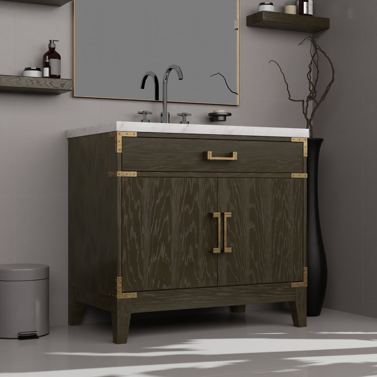 Laurel 36 in W x 22 in D Brown Oak Single Bath Vanity