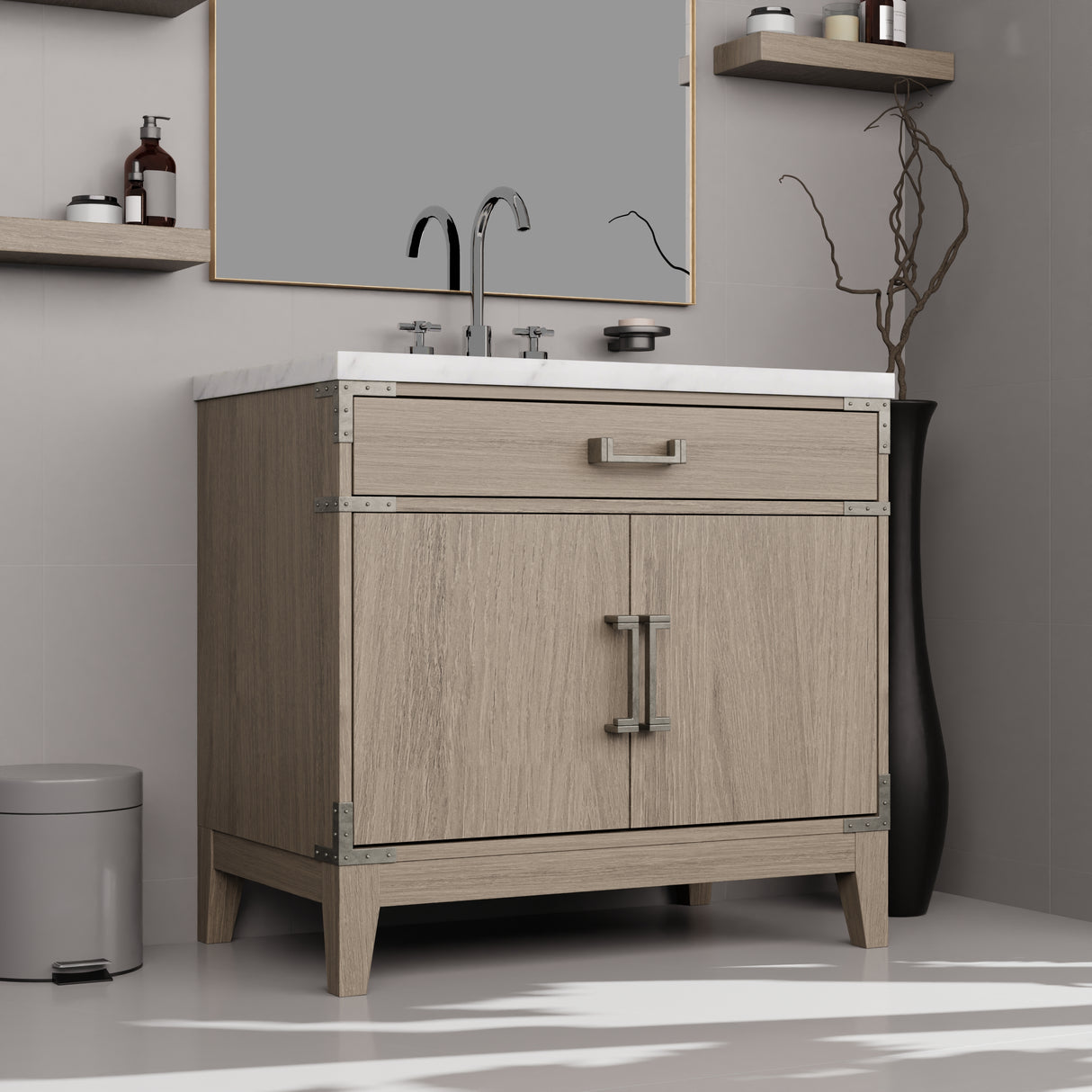 Laurel 36 in W x 22 in D Grey Oak Single Bath Vanity