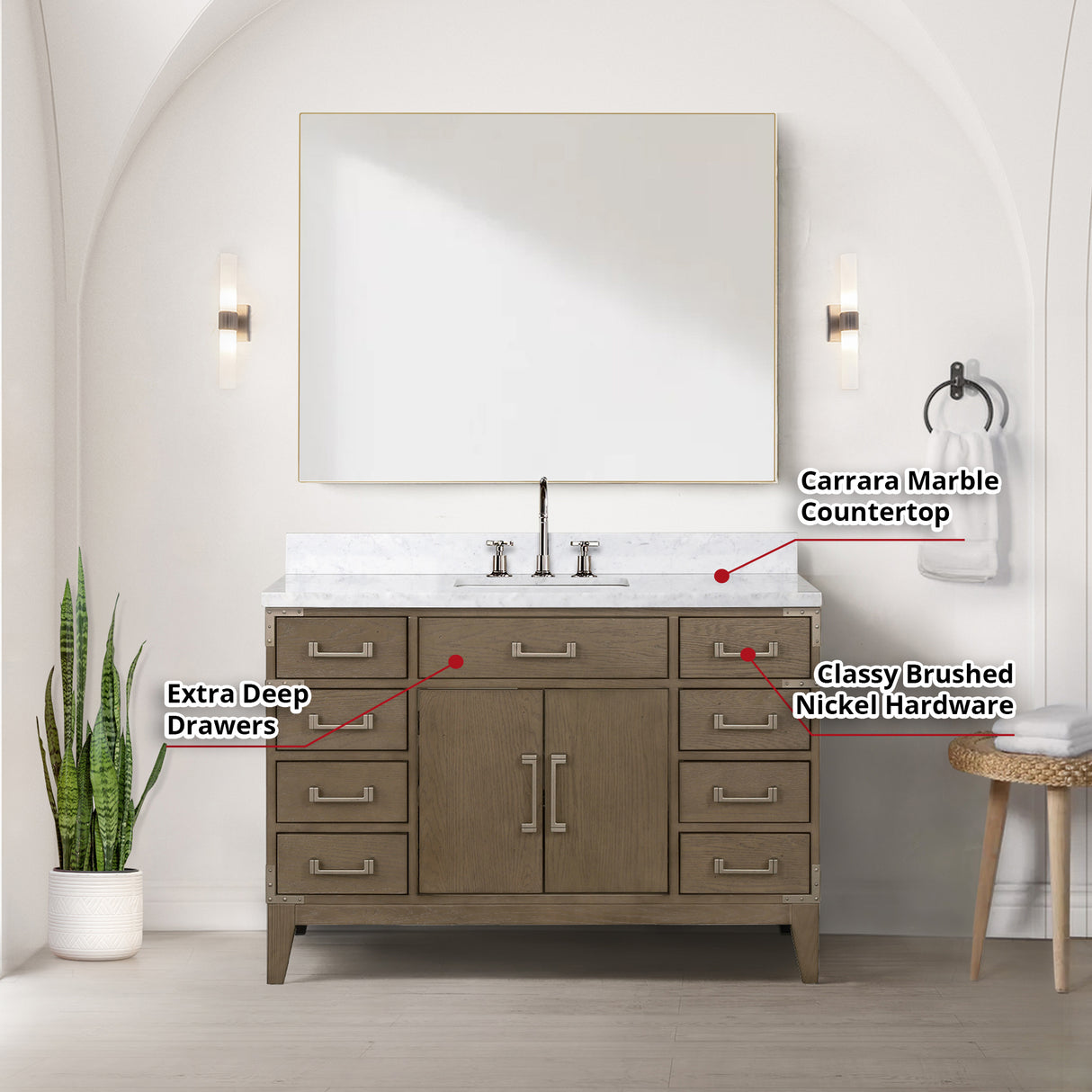 Laurel 48 in. Freestanding Bathroom Vanity with Carrara Marble Sink Top