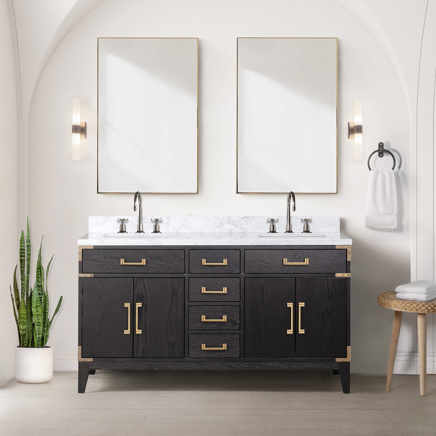 Laurel 60 in. Freestanding Bathroom Vanity with Carrara Marble Sink Top