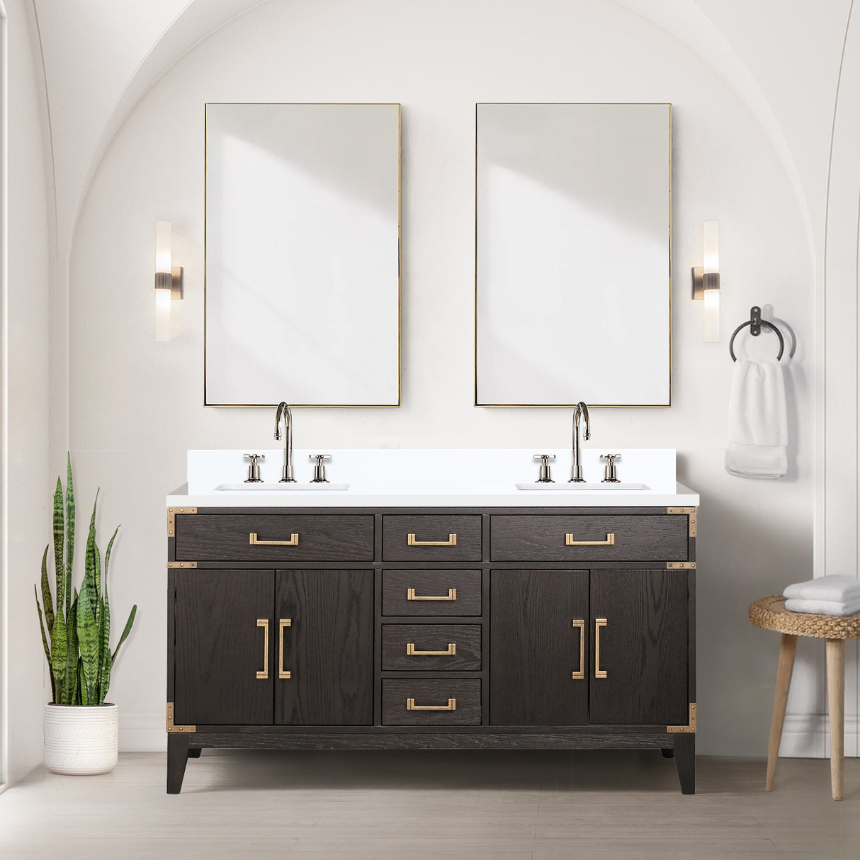 Laurel 60 in W x 22 in D Brown Oak Double Bath Vanity