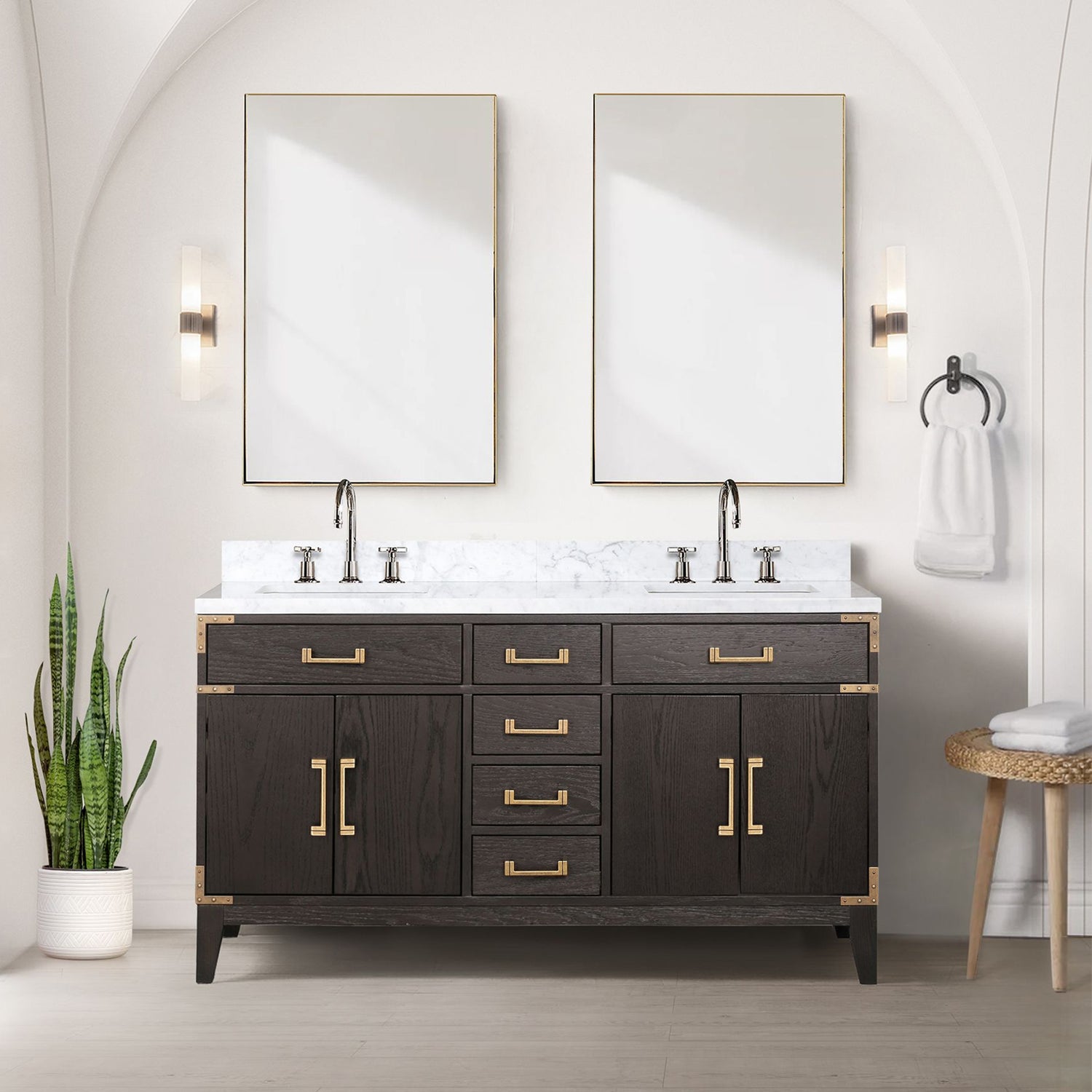 Laurel 60 in. Freestanding Bathroom Vanity with Carrara Marble Sink Top