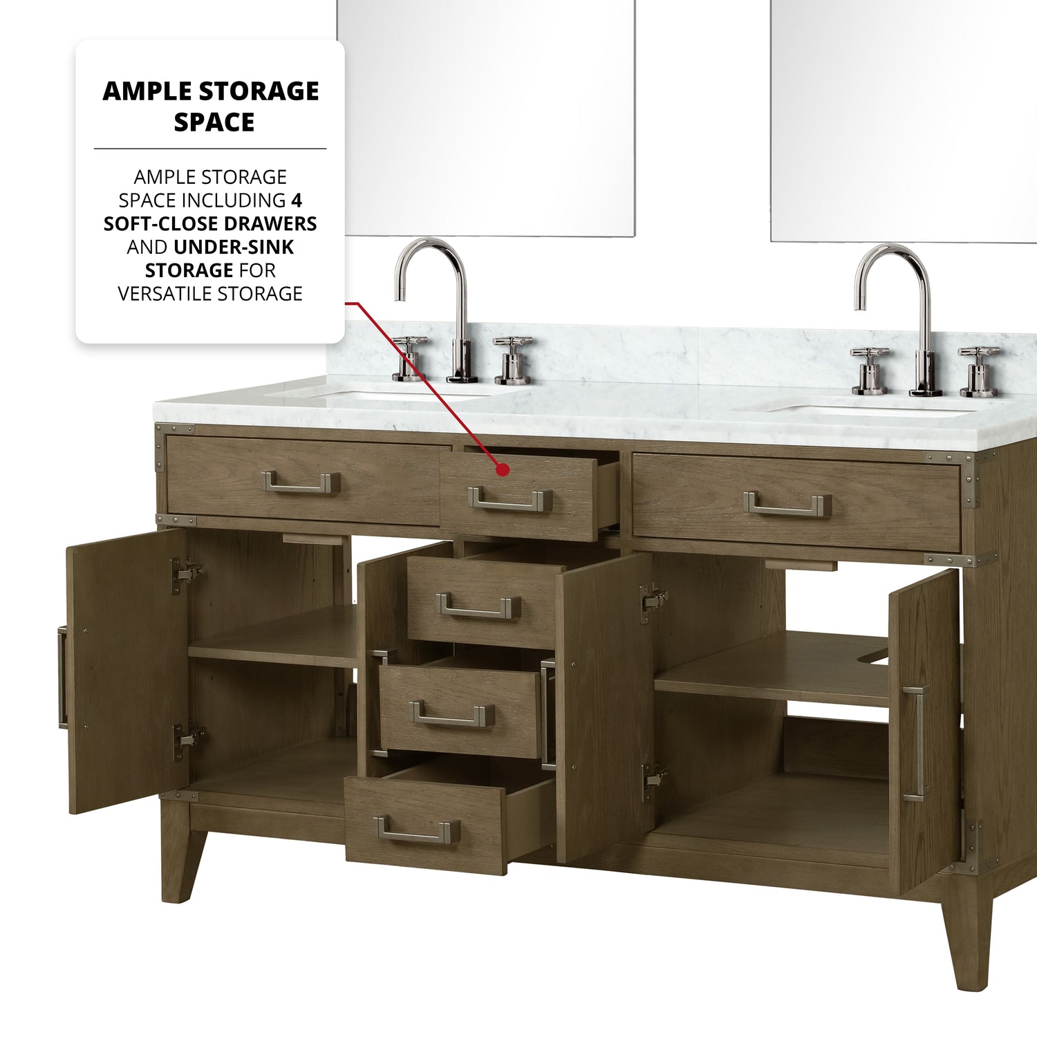 Laurel 60 in. Freestanding Bathroom Vanity with Carrara Marble Sink Top