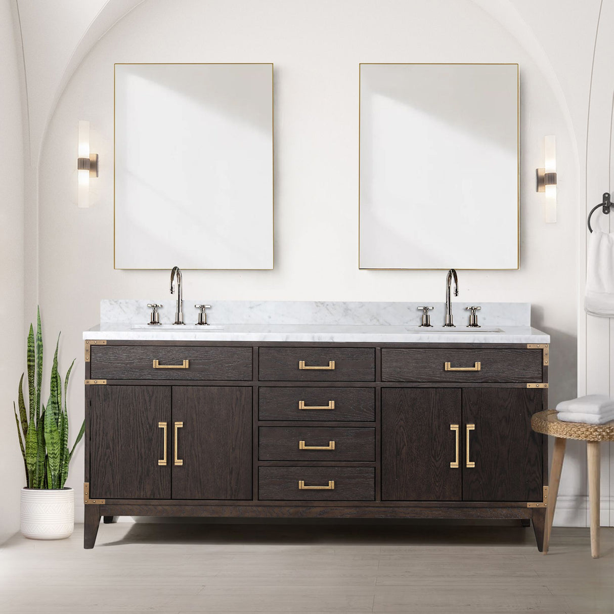 Laurel 72 in W x 22 in D Brown Oak Double Bath Vanity