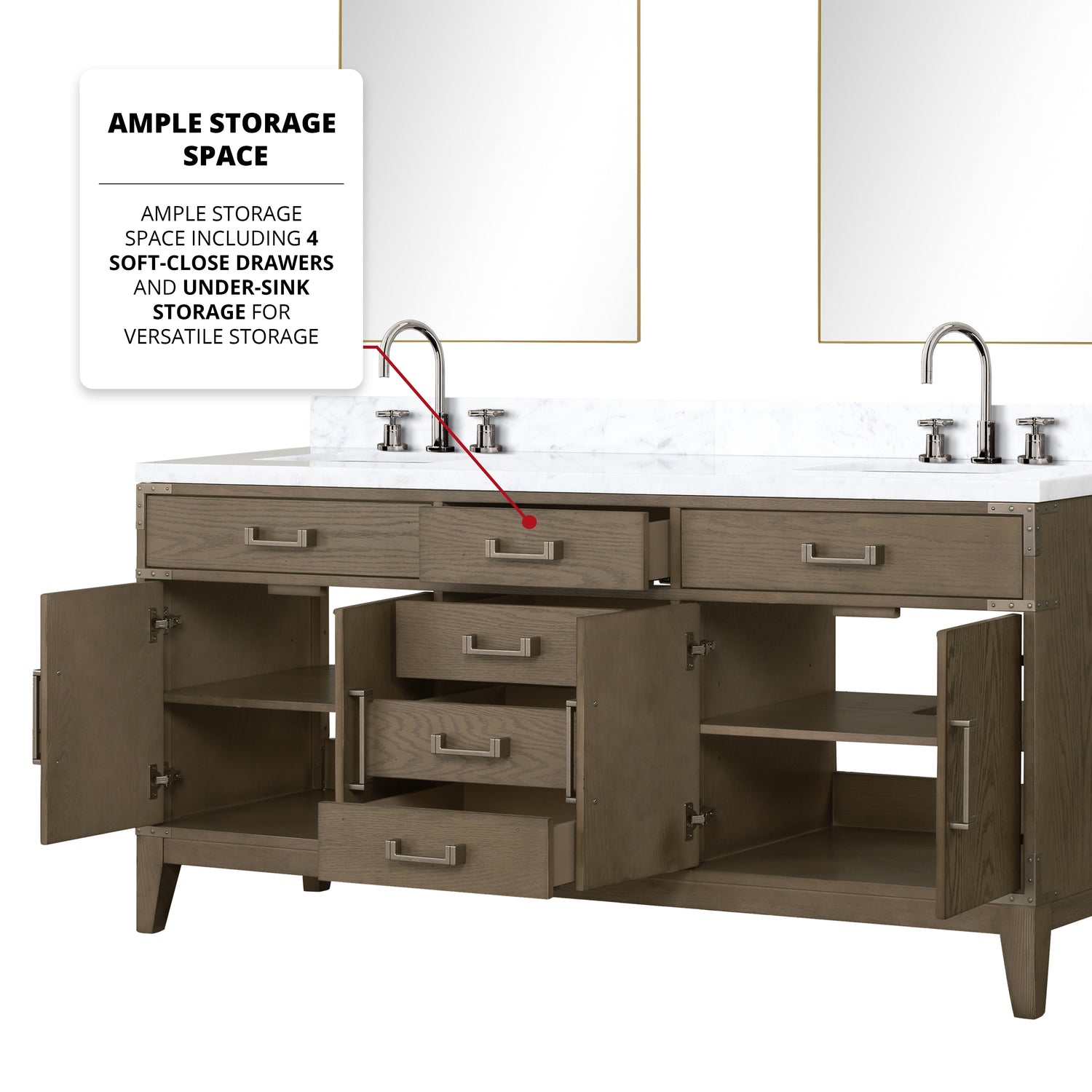 Laurel 72 in. Freestanding Bathroom Vanity with Carrara Marble Sink Top
