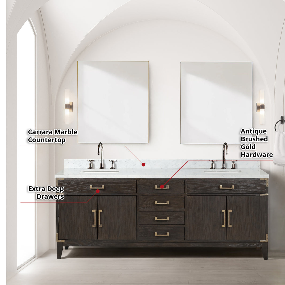 Laurel 84 in. Freestanding Bathroom Vanity with Carrara Marble Sink Top