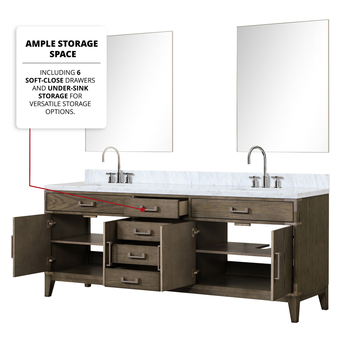 Laurel 84 in. Freestanding Bathroom Vanity with Carrara Marble Sink Top