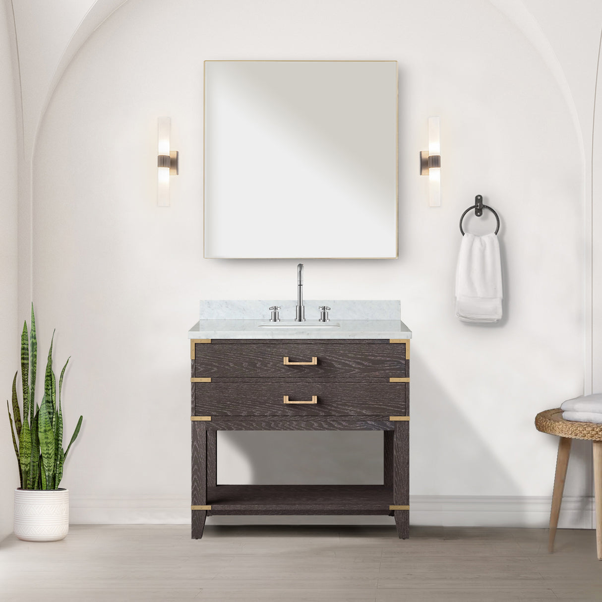 Norwalk 36 in W x 22 in D Brown Oak Single Bath Vanity