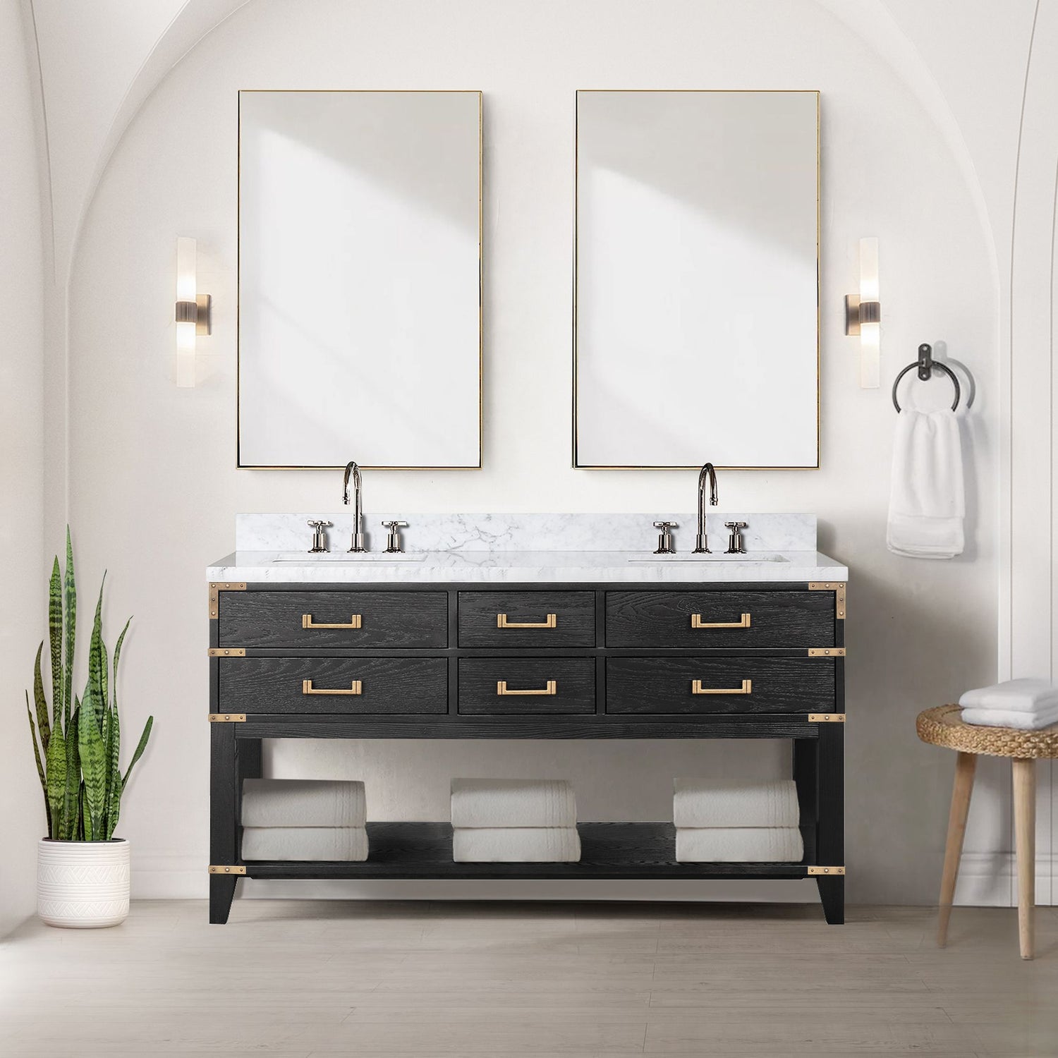 Norwalk 60 in W x 22 in D Black Oak Double Bath Vanity