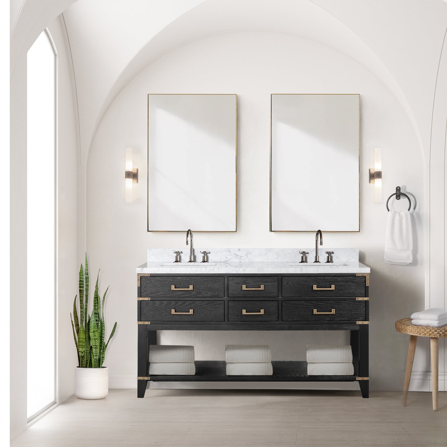 Norwalk 60 in W x 22 in D Black Oak Double Bath Vanity