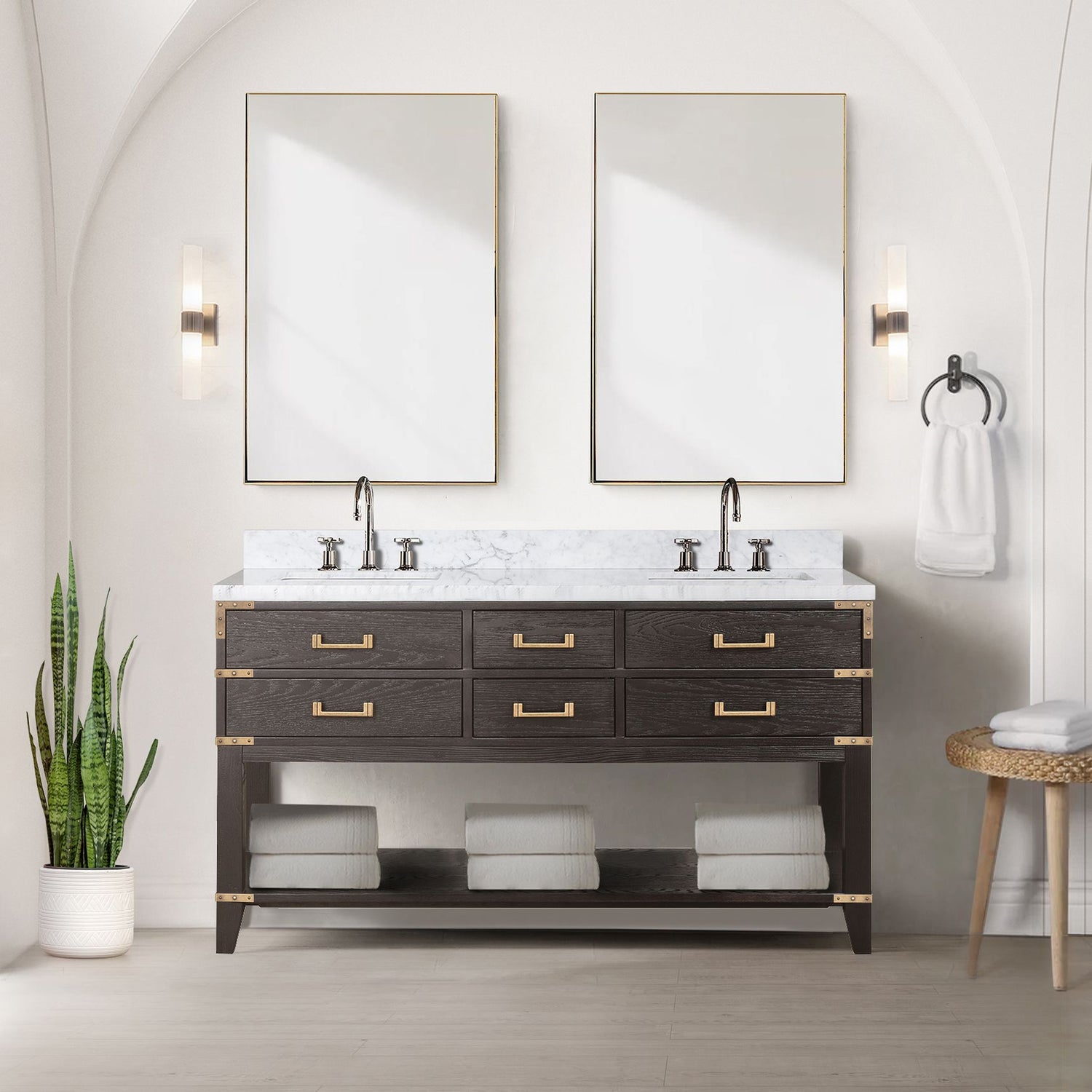 Norwalk 60 in W x 22 in D Brown Oak Double Bath Vanity