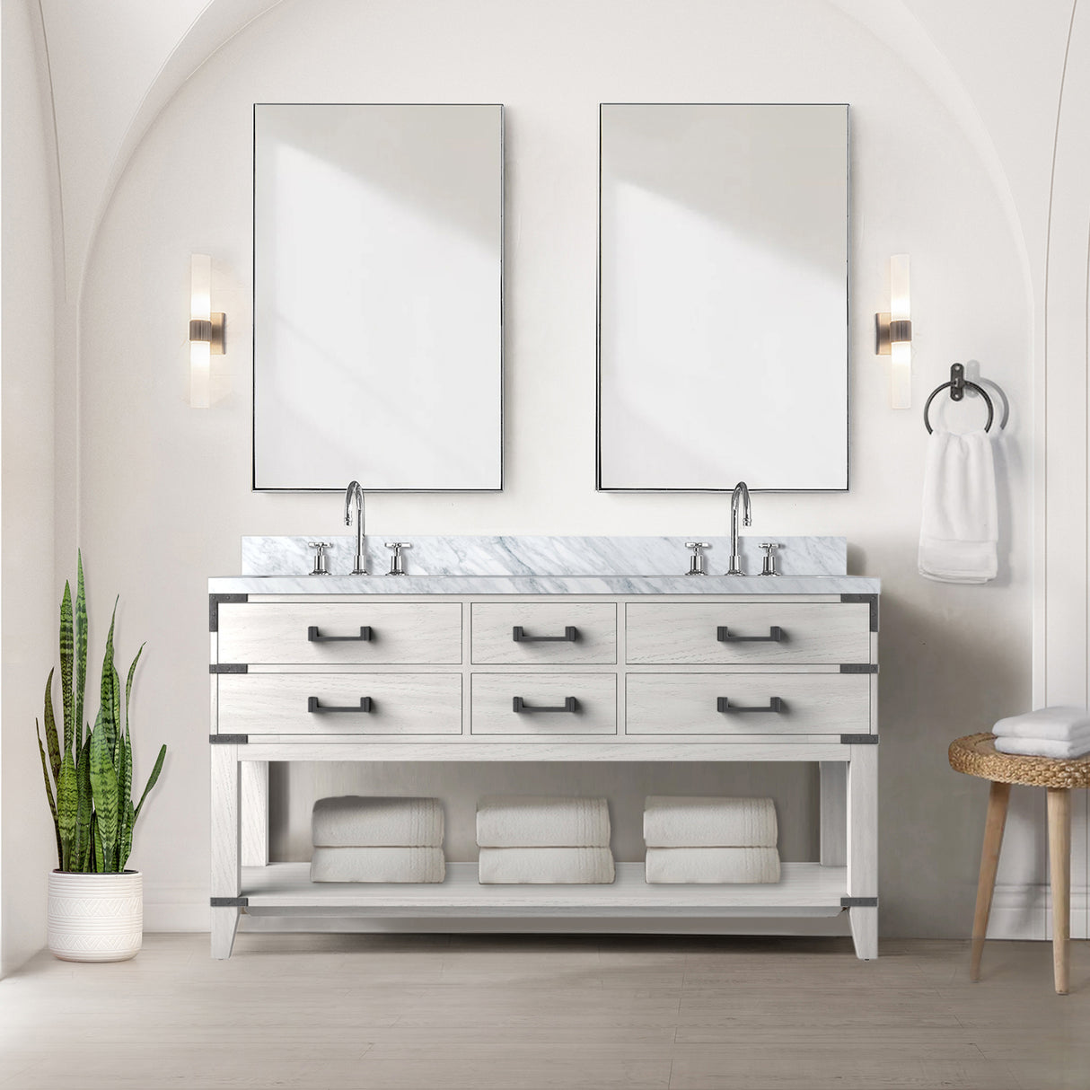 Norwalk 60 in W x 22 in D White Oak Double Bath Vanity