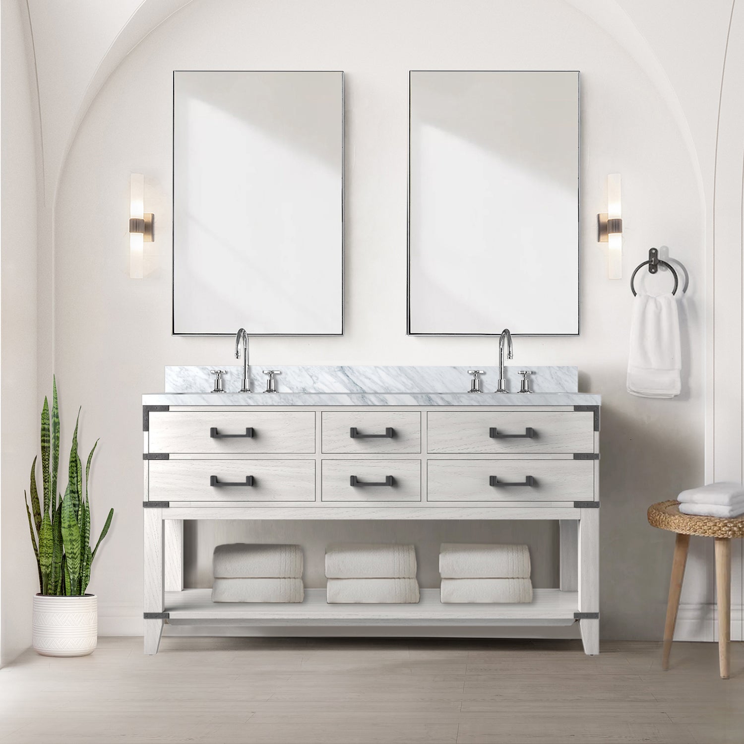 Norwalk 60 in W x 22 in D White Oak Double Bath Vanity