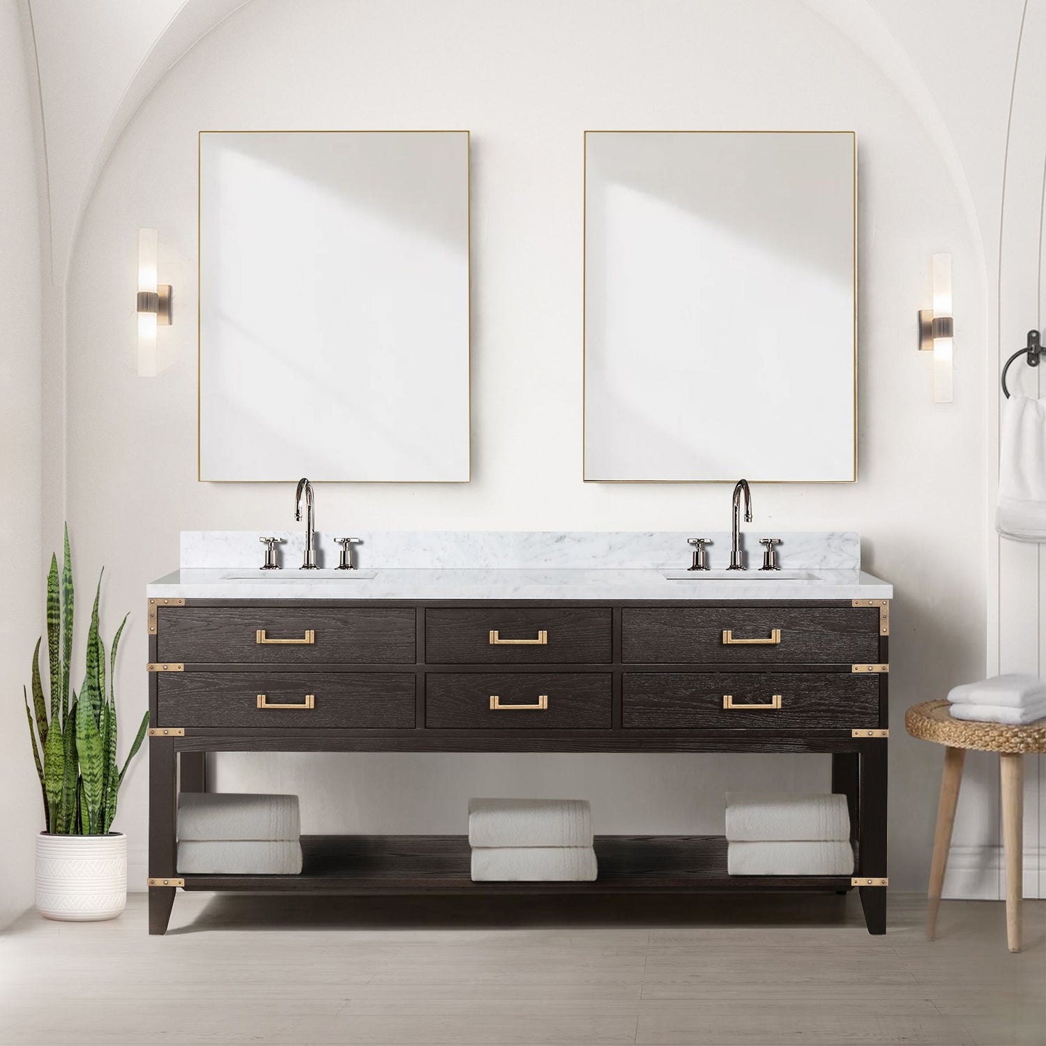 Norwalk 72 in W x 22 in D Brown Oak Double Bath Vanity