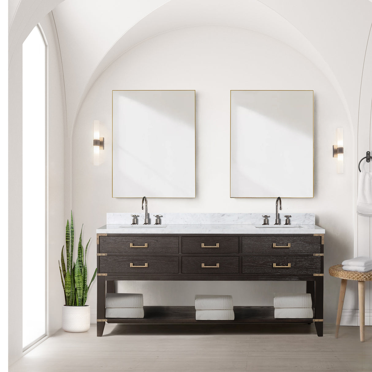 Norwalk 72 in W x 22 in D Brown Oak Double Bath Vanity
