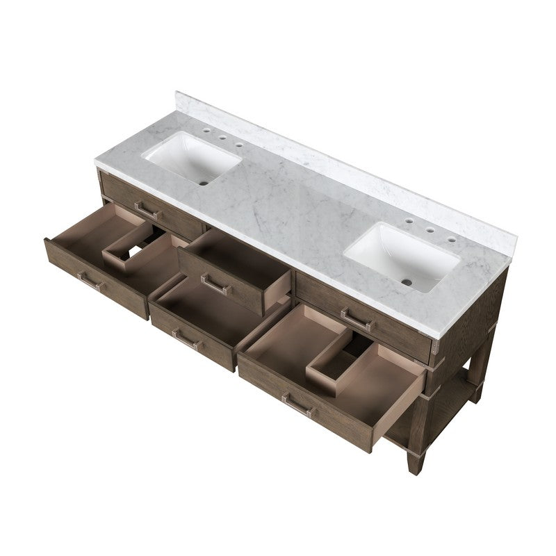 Norwalk 72 in W x 22 in D Grey Oak Double Bath Vanity and Carrara Marble Top