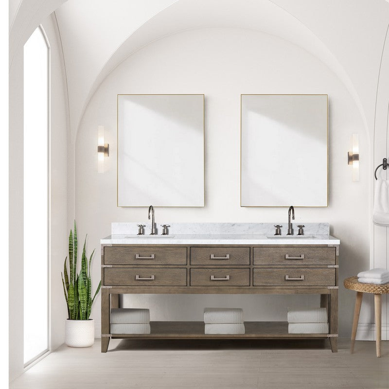 Norwalk 72 in W x 22 in D Grey Oak Double Bath Vanity and Carrara Marble Top