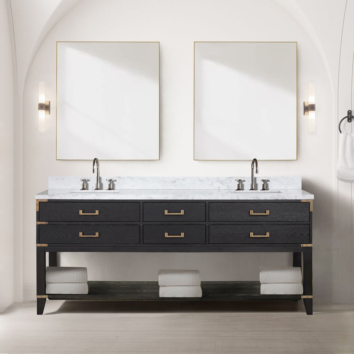 Norwalk 80 in W x 22 in D Black Oak Double Bath Vanity