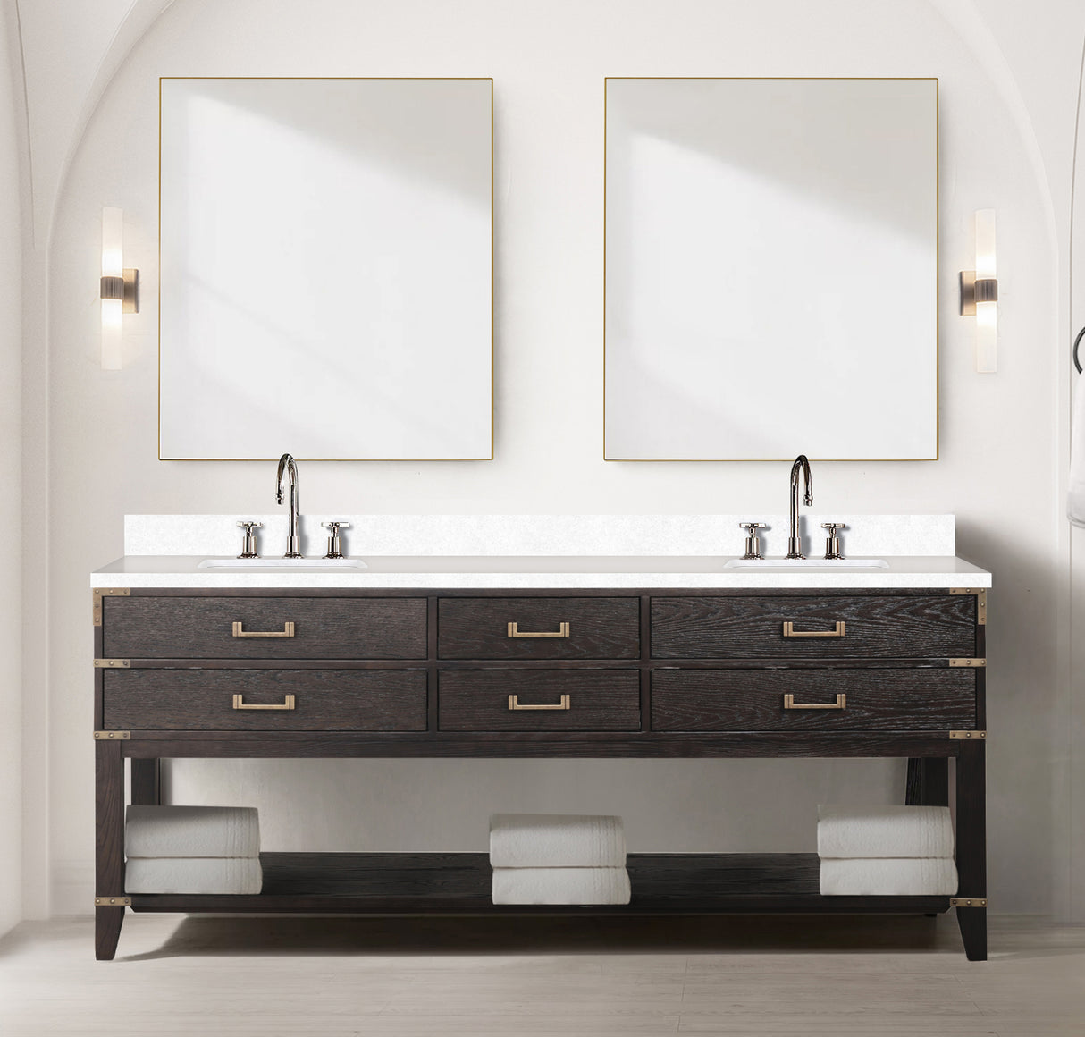 Norwalk 80 in W x 22 in D Brown Oak Double Bath Vanity