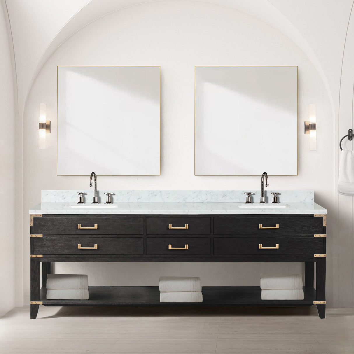 Norwalk 84 in W x 22 in D Black Oak Double Bath Vanity