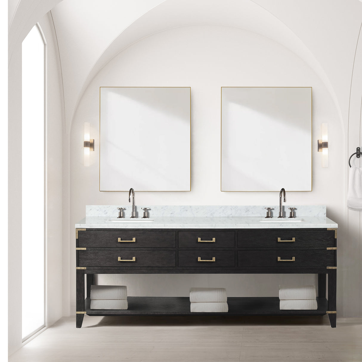 Norwalk 84 in W x 22 in D Black Oak Double Bath Vanity