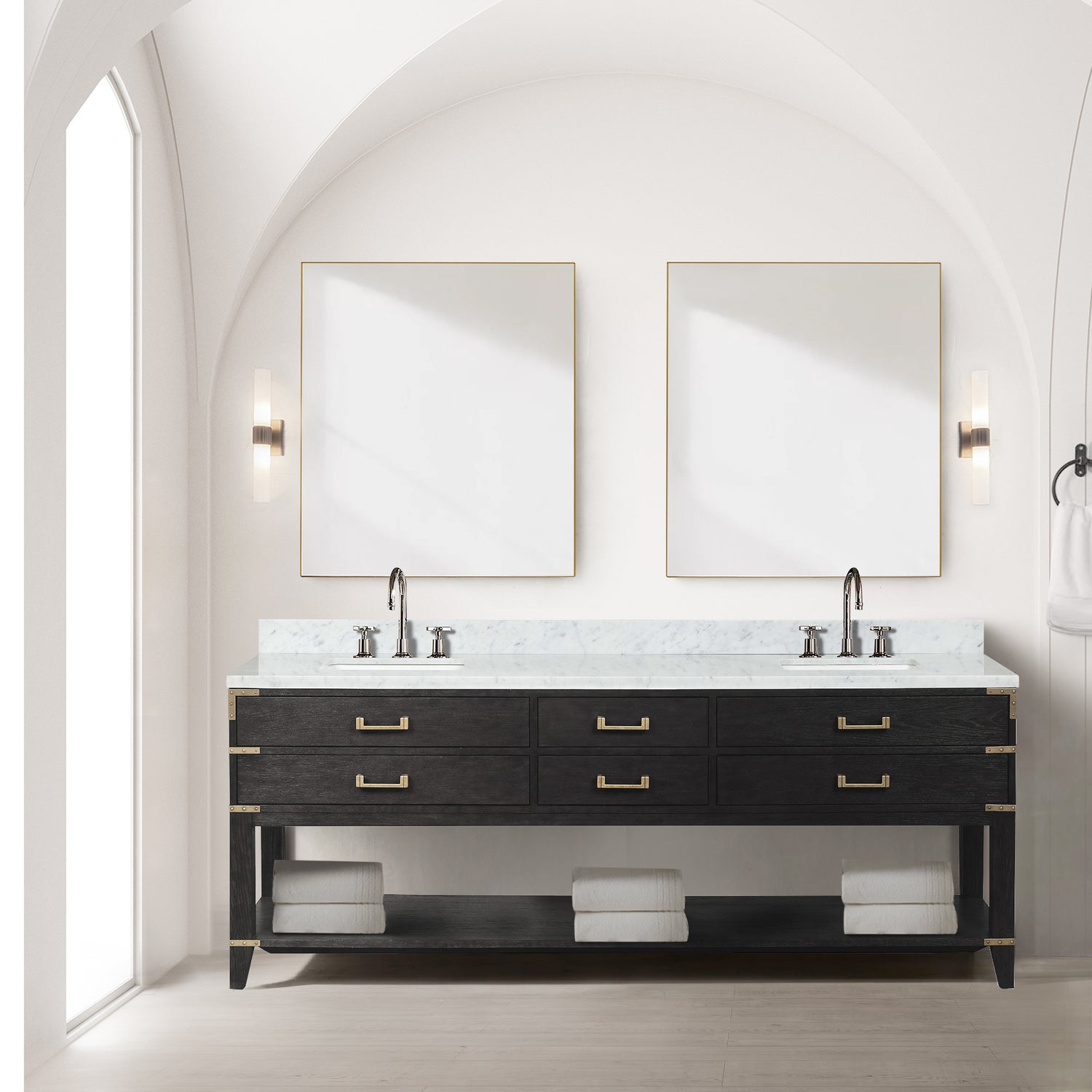 Norwalk 84 in W x 22 in D Black Oak Double Bath Vanity