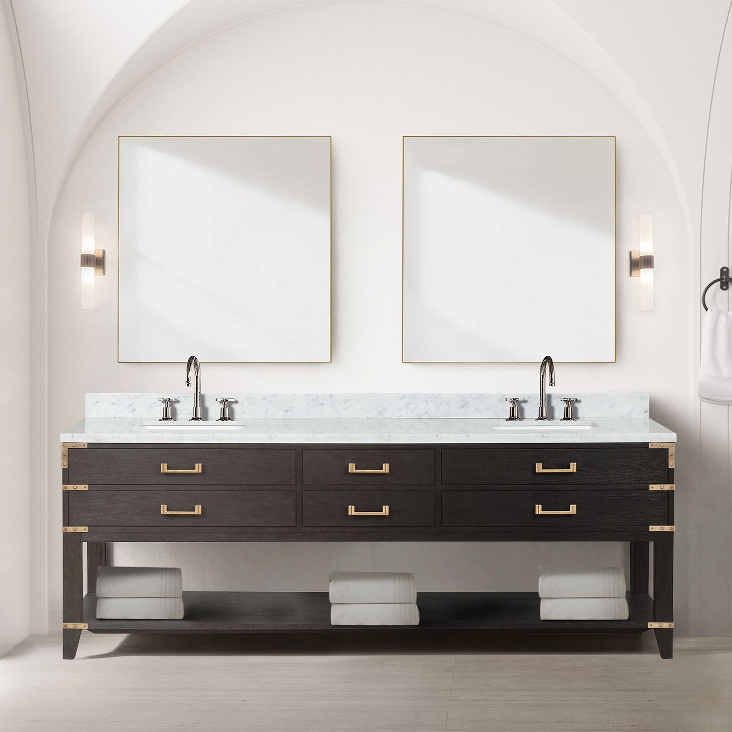 Norwalk 84 in W x 22 in D Brown Oak Double Bath Vanity