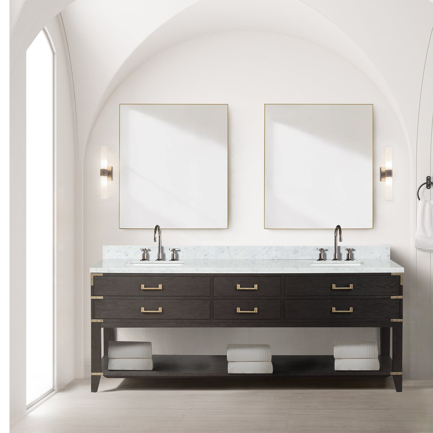 Norwalk 84 in W x 22 in D Brown Oak Double Bath Vanity