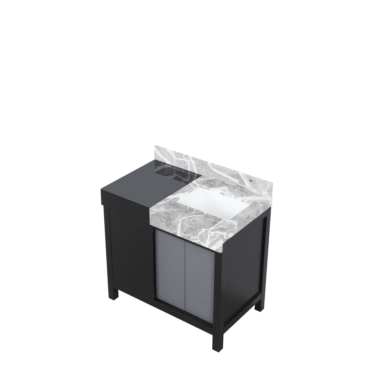 Zilara 36 in. Black and Grey Freestanding Bathroom Vanity With Castle Grey Marble Top, and White Square Sink