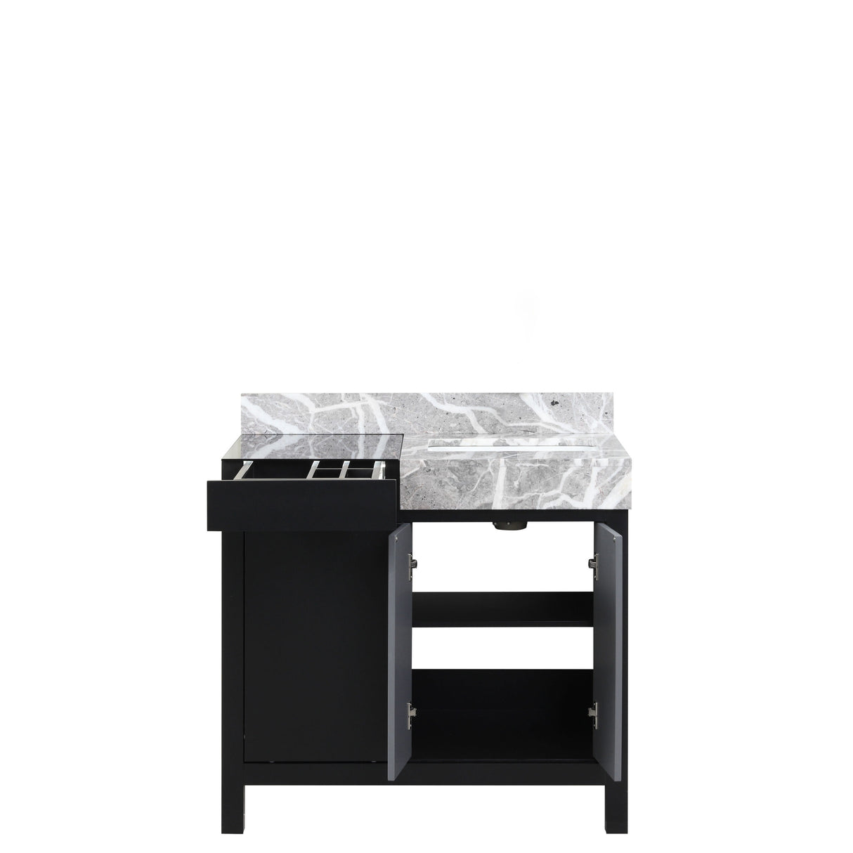 Zilara 36 in. Black and Grey Freestanding Bathroom Vanity With Castle Grey Marble Top, and White Square Sink