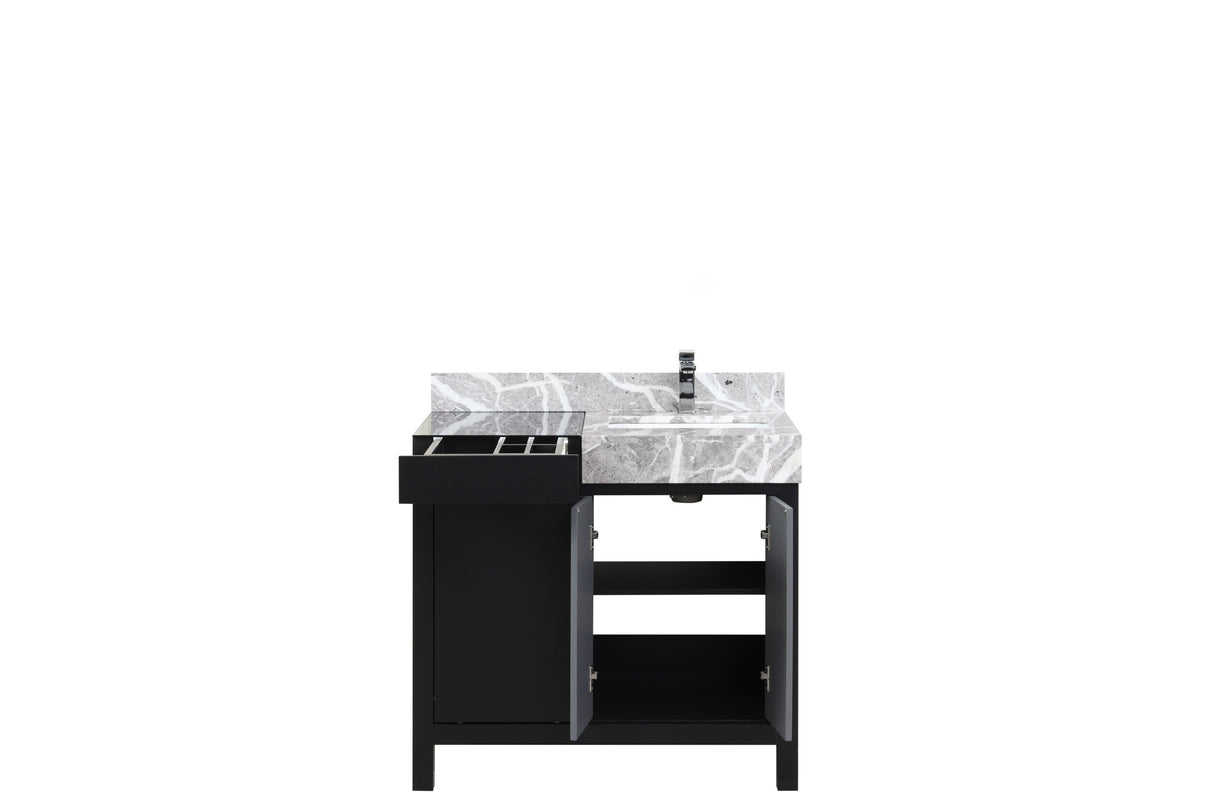 Zilara 36 in. Black and Grey Freestanding Bathroom Vanity With Castle Grey Marble Top, White Square Sink, and Monte Chrome Faucet