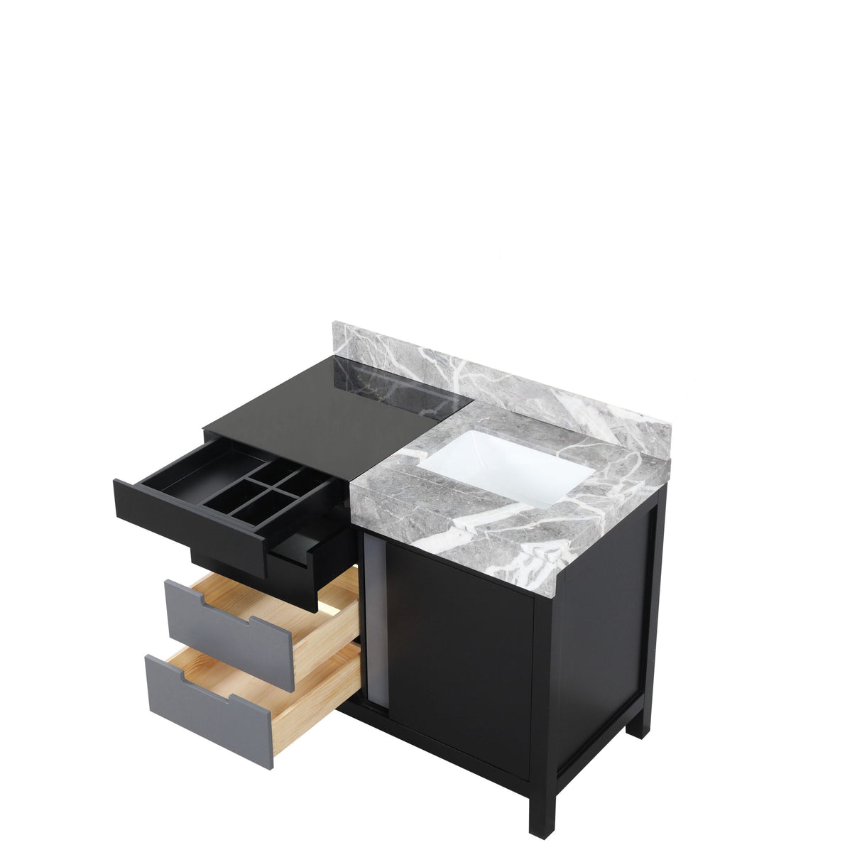 Zilara 42 in. Black and Grey  Freestanding Bathroom Vanity With Castle Grey Marble Top, and White Square Sink