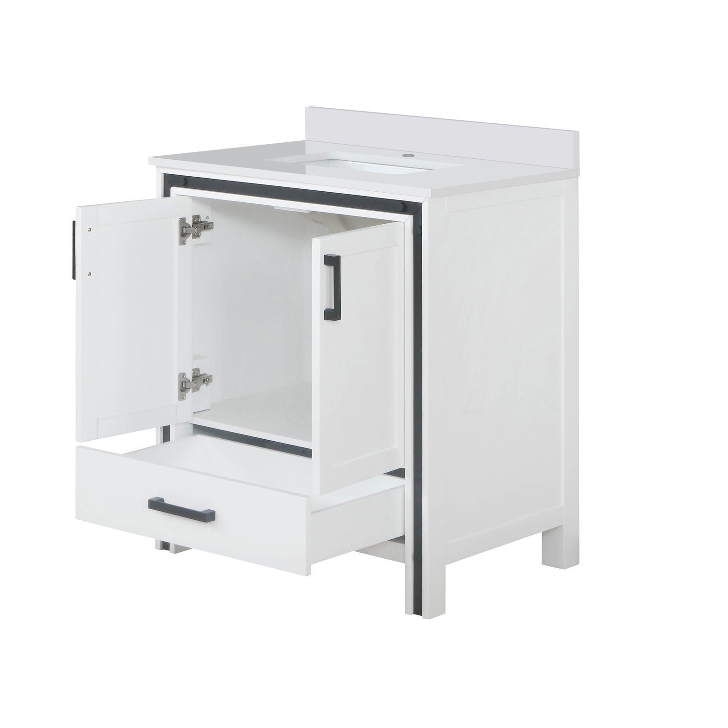 Ziva Freestanding 30 in. Freestanding Bathroom Vanity With Double Integrated Ceramic Sink, White Cultured Marble Top