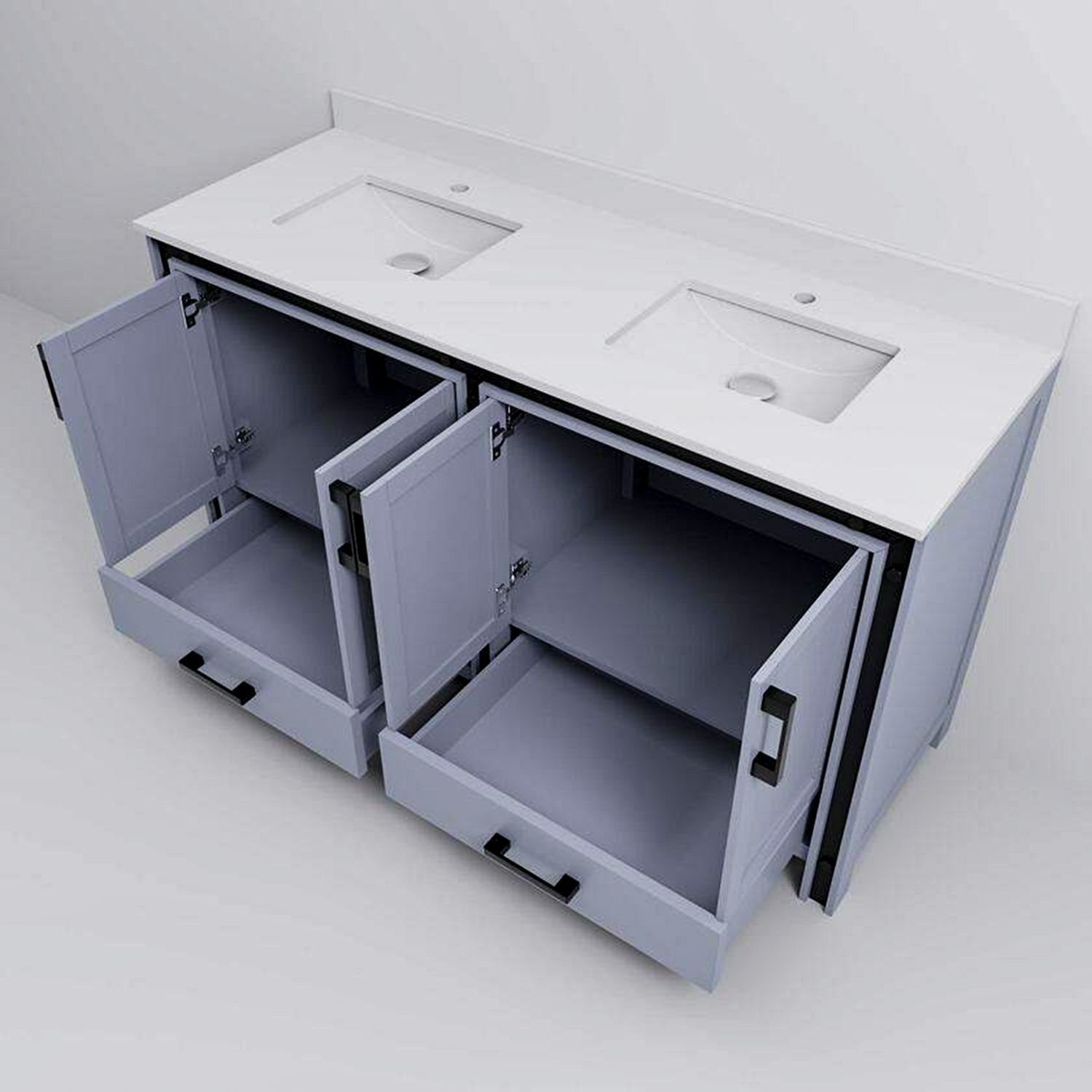 Ziva 60 in. Freestanding Bathroom Vanity With Double Integrated Ceramic Sink, White Cultured Marble Top