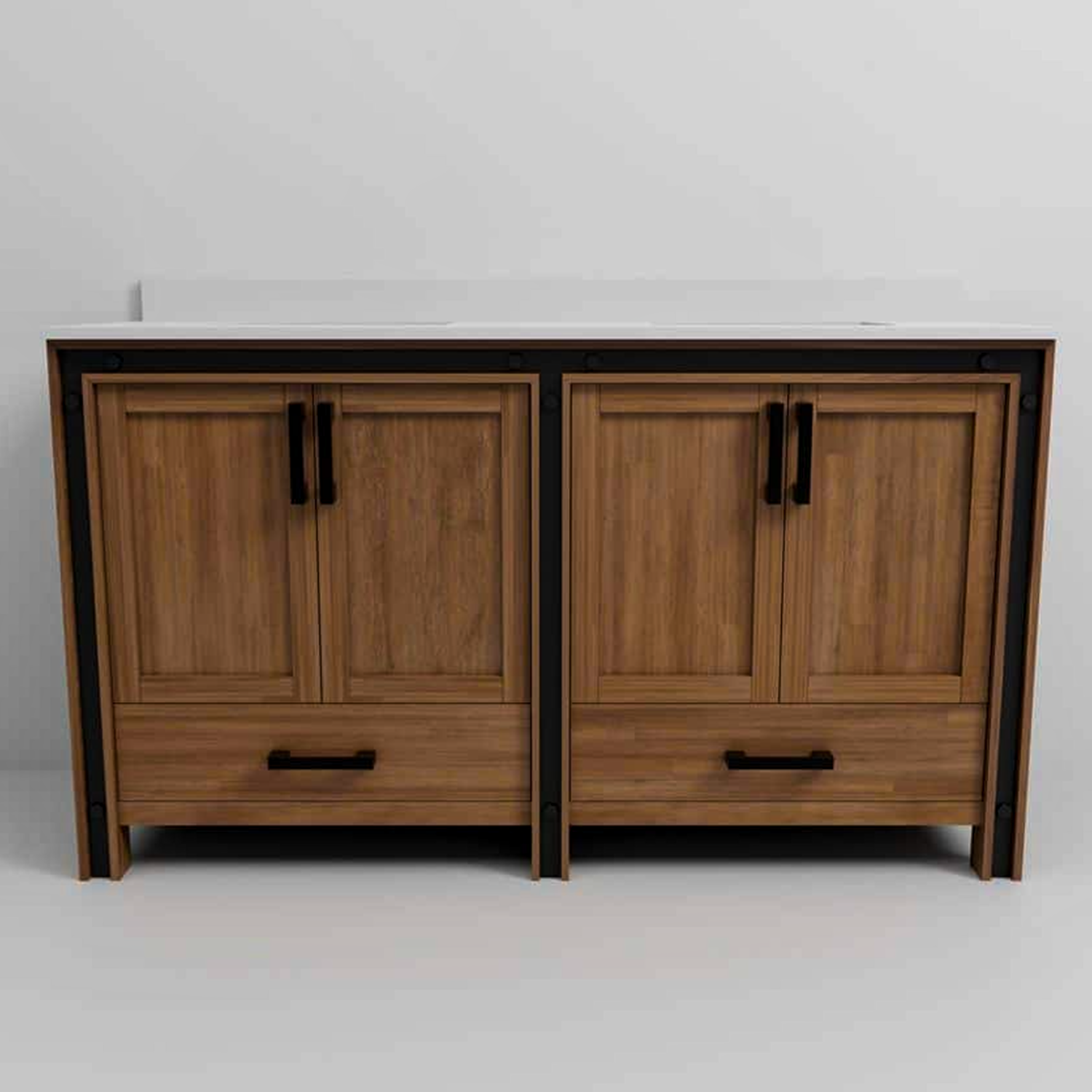 Ziva 60 in. Freestanding Bathroom Vanity With Double Integrated Ceramic Sink, White Cultured Marble Top