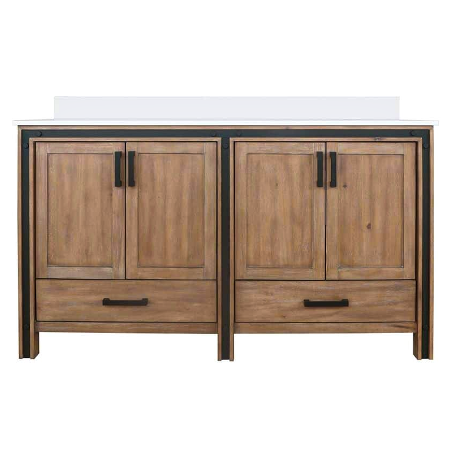 Ziva 60 in. Freestanding Bathroom Vanity With Double Integrated Ceramic Sink, White Cultured Marble Top
