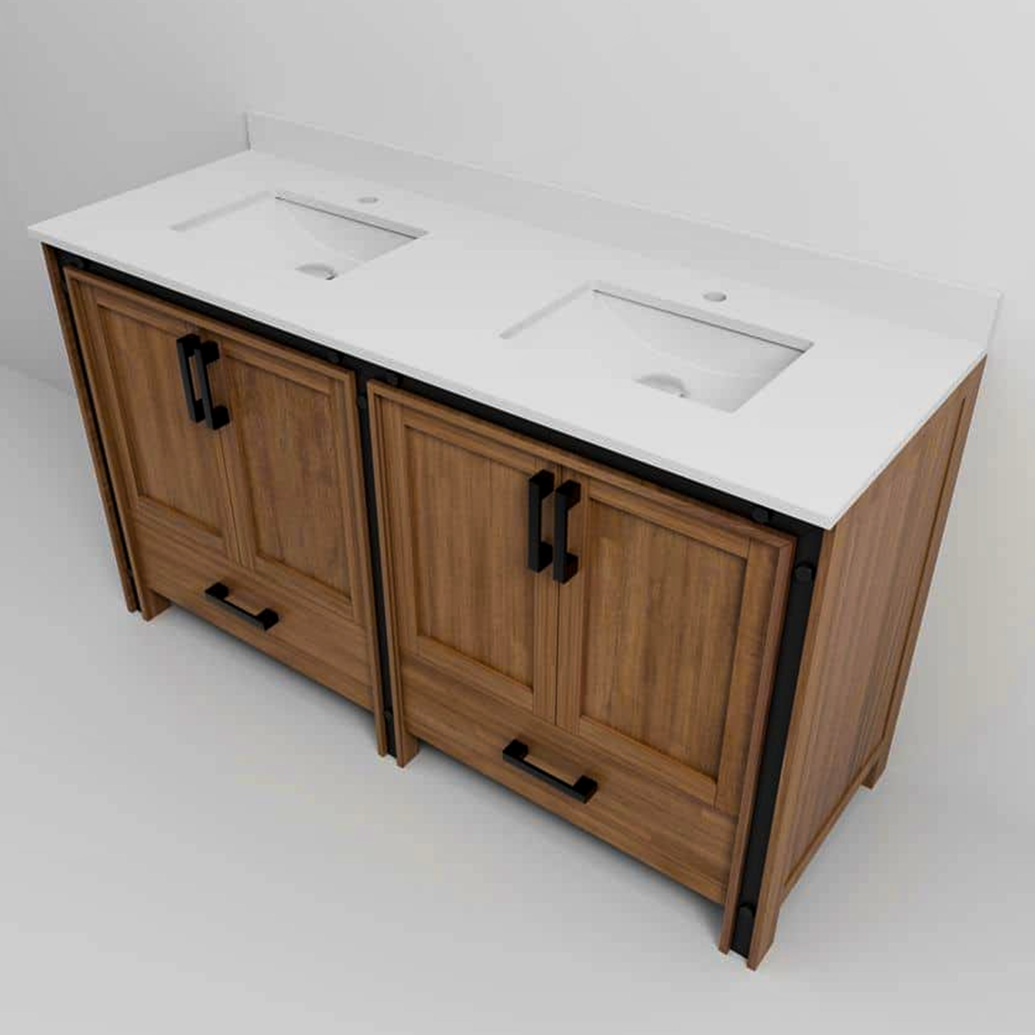Ziva 60 in. Freestanding Bathroom Vanity With Double Integrated Ceramic Sink, White Cultured Marble Top