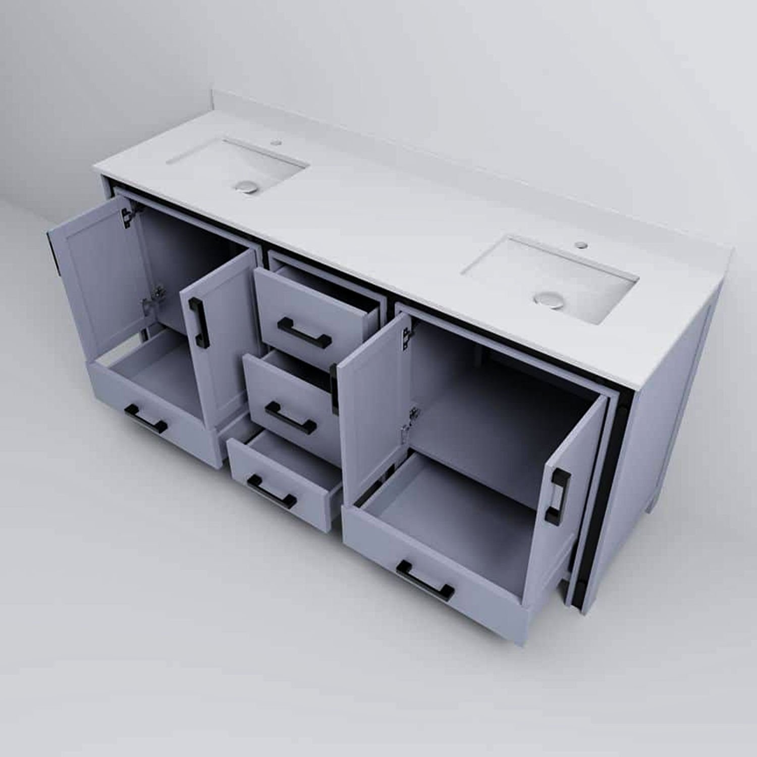 Ziva 72 in. Freestanding Bathroom Vanity With Double Integrated Ceramic Sink, White Cultured Marble Top