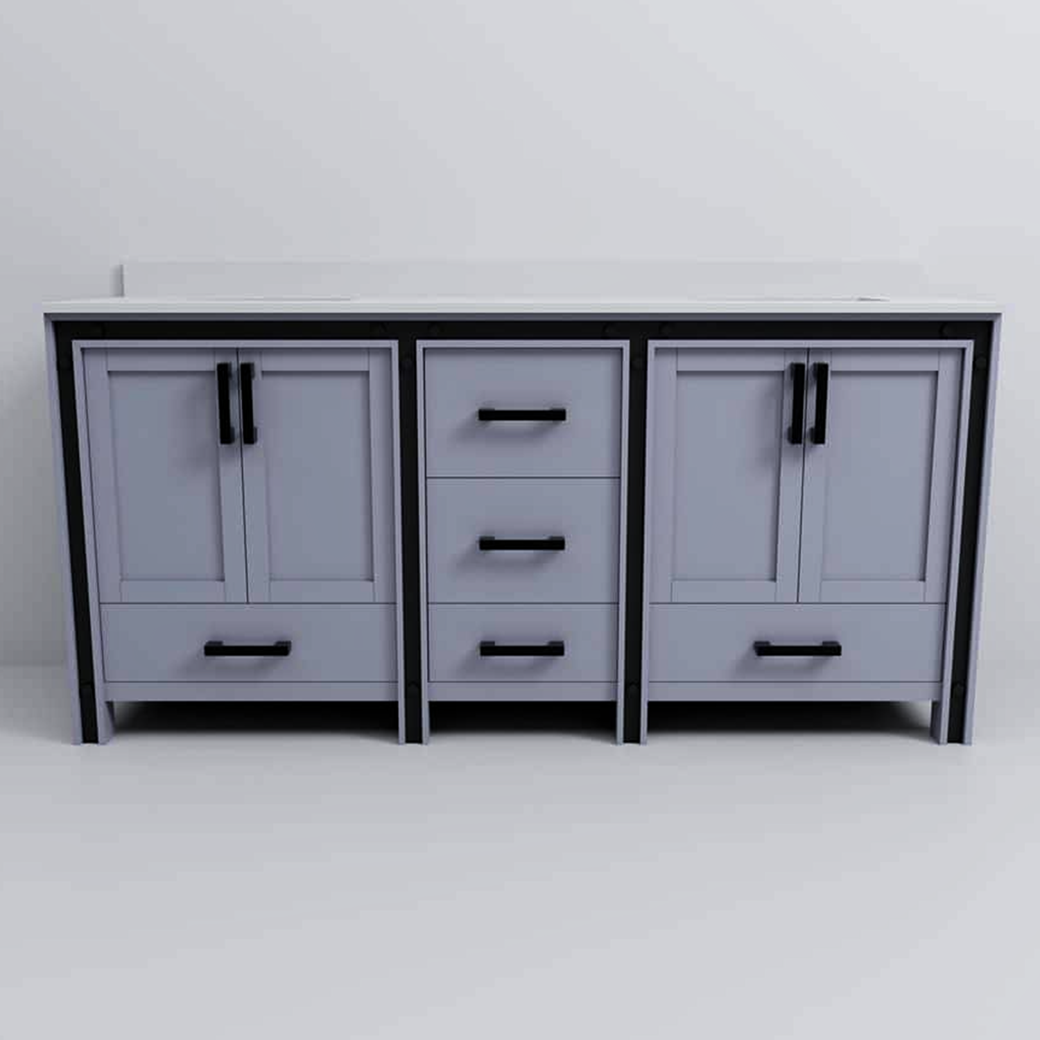 Ziva 72 in. Freestanding Bathroom Vanity With Double Integrated Ceramic Sink, White Cultured Marble Top