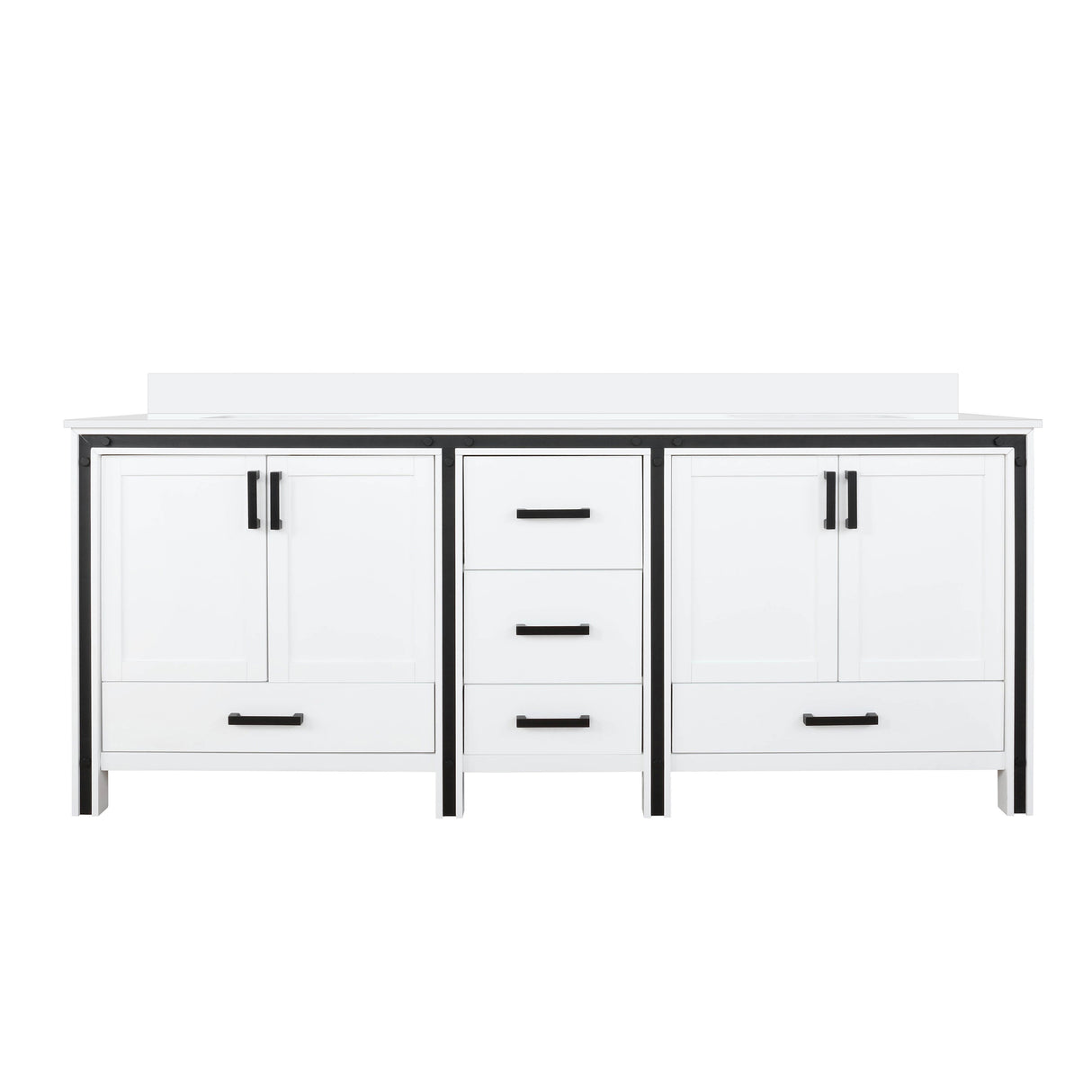Ziva 80 in. Freestanding Bathroom Vanity With Double Integrated Ceramic Sink, White Cultured Marble Top