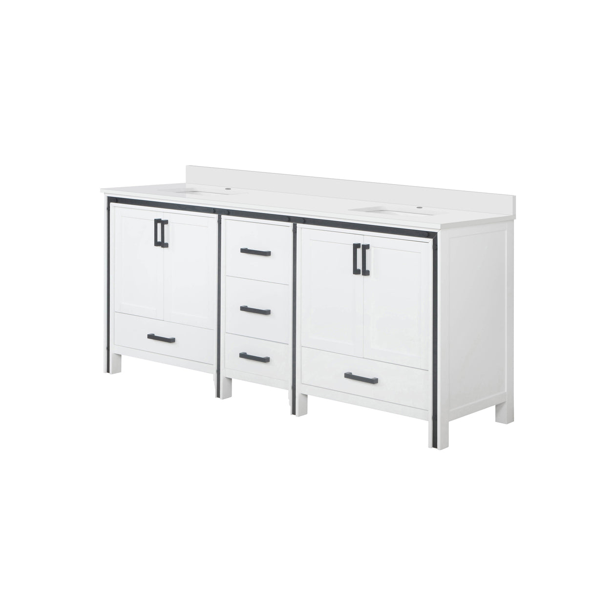 Ziva 80 in. Freestanding Bathroom Vanity With Double Integrated Ceramic Sink, White Cultured Marble Top
