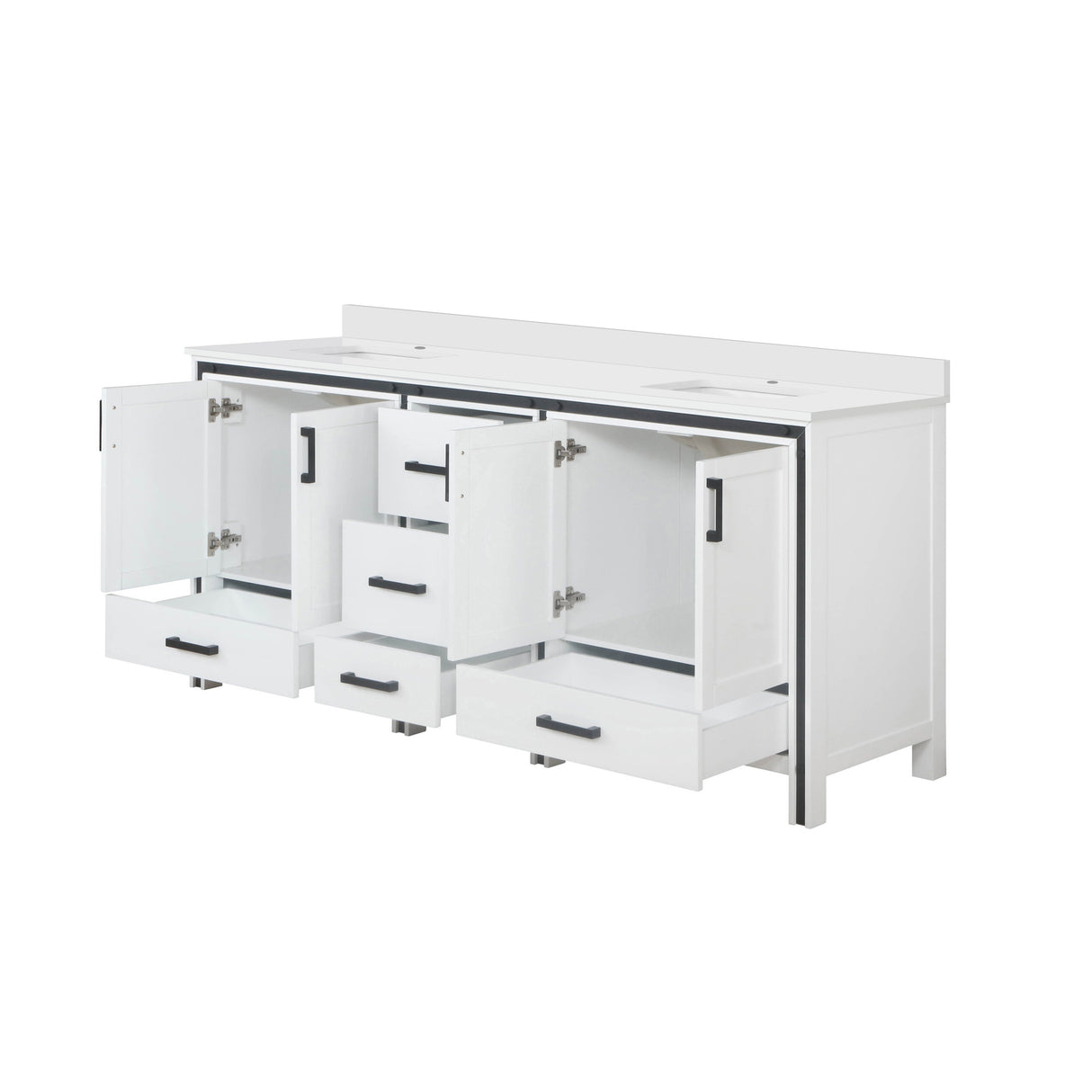 Ziva 80 in. Freestanding Bathroom Vanity With Double Integrated Ceramic Sink, White Cultured Marble Top