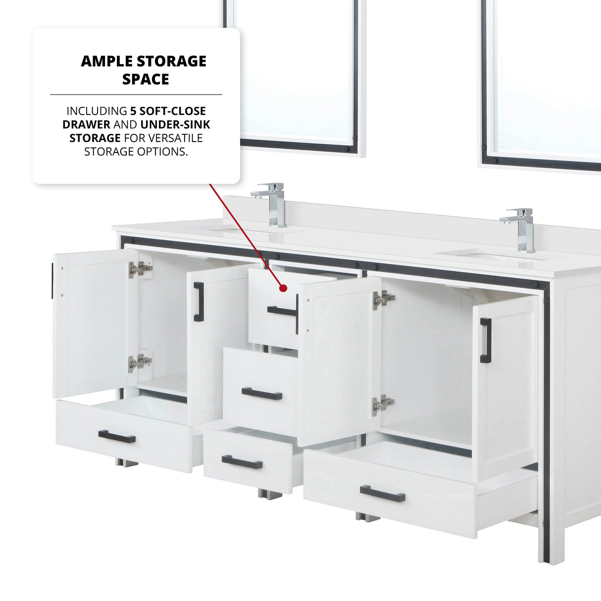 Ziva 80 in. Freestanding Bathroom Vanity With Double Integrated Ceramic Sink, White Cultured Marble Top