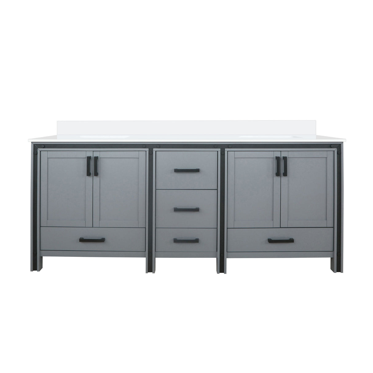 Ziva 80 in. Freestanding Bathroom Vanity With Double Integrated Ceramic Sink, White Cultured Marble Top