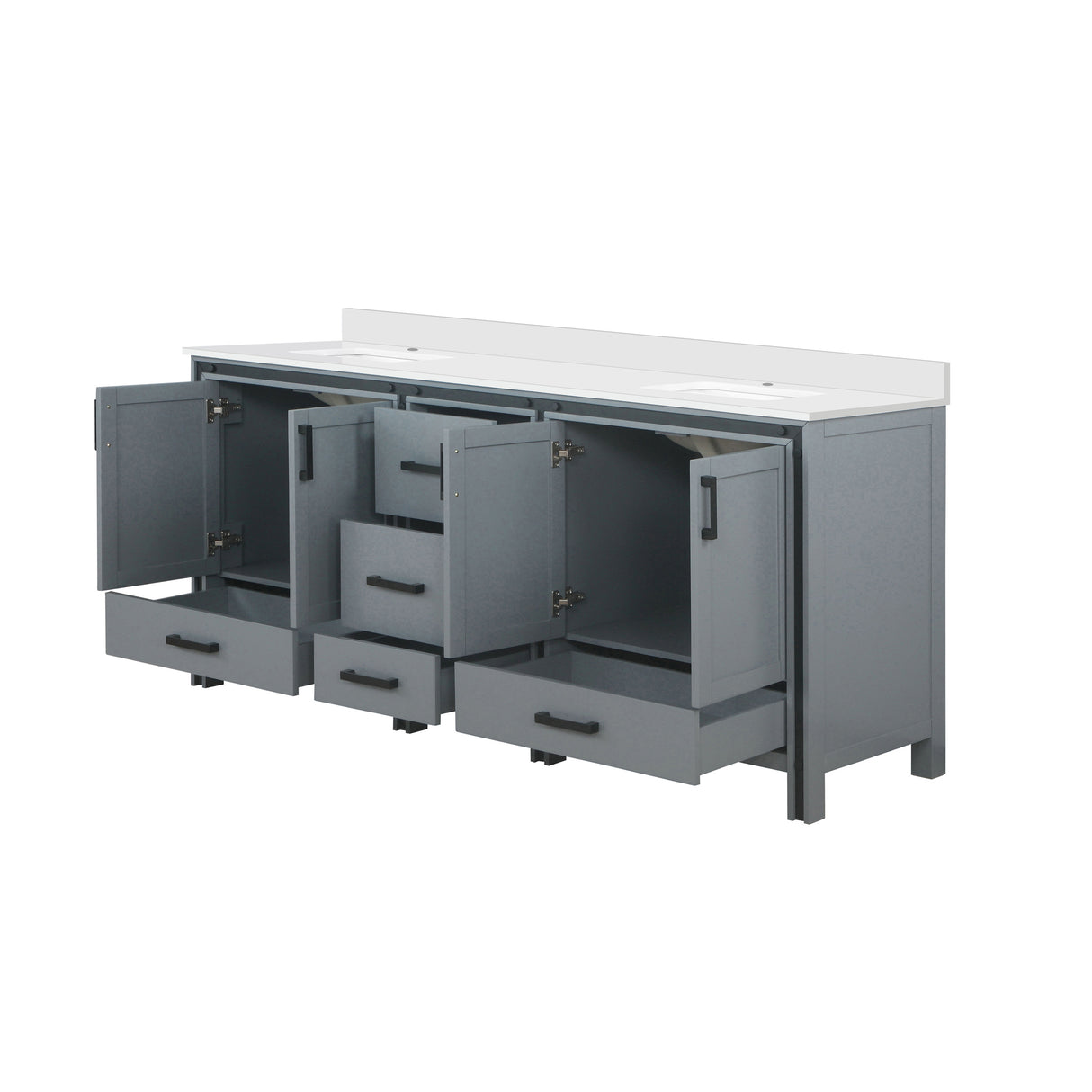 Ziva 80 in. Freestanding Bathroom Vanity With Double Integrated Ceramic Sink, White Cultured Marble Top