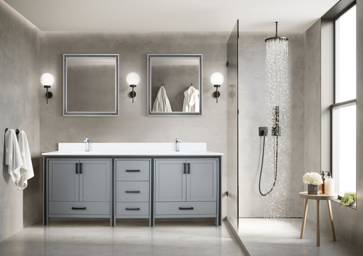 Ziva 80 in. Freestanding Bathroom Vanity With Double Integrated Ceramic Sink, White Cultured Marble Top