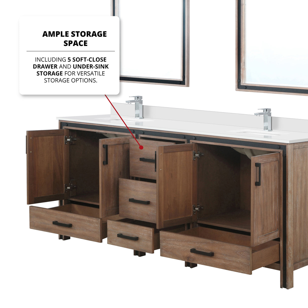 Ziva 80 in. Freestanding Bathroom Vanity With Double Integrated Ceramic Sink, White Cultured Marble Top