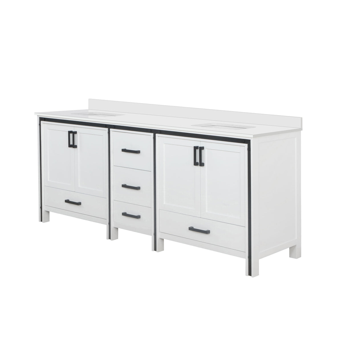 Ziva Freestanding 84 in. Freestanding Bathroom Vanity With Double Integrated Ceramic Sink, White Cultured Marble Top